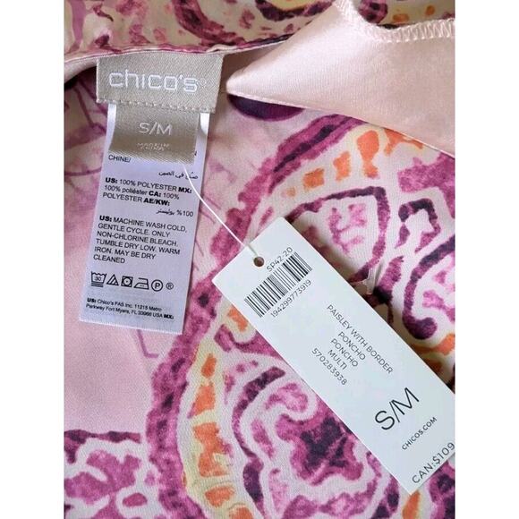 New Chico's Pink Paisley Poncho Top size S/M Satin Flowy - Picture 3 of 6